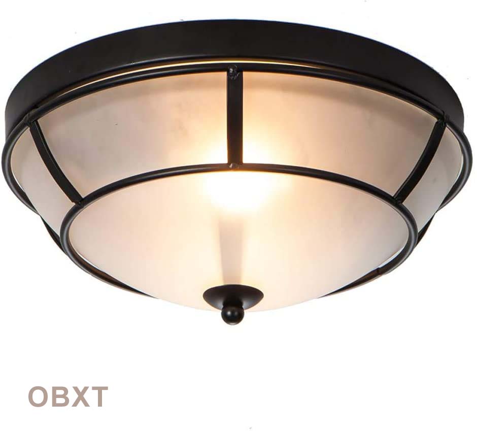 OBXT 2 Lights Ceiling Light Black Finish Glass Vintage Semi Flush Mount ...